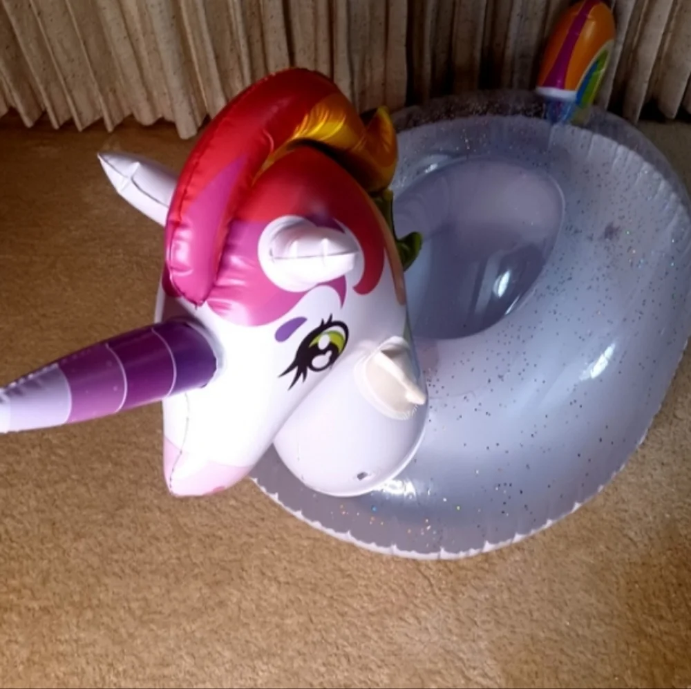 Unicorn Float for summer fun  at the pool or water park party white & rainbow - Picture 3 of 10
